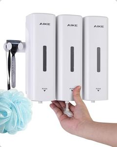 AIKE 3 Chambers Shower Shampoo and Conditioner Dispenser 3 x 11.8 fl.oz. for Bathroom(White)
