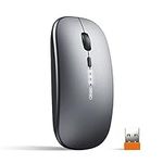 INPHIC Wireless Mouse Rechargeable, [Upgraded], Ultra Slim 2.4G Silent Cordless Mouse Computer Mice 1600 DPI with USB Receiver for Laptop PC Mac Macbook, Windows,Office, Battery Level Visible, Grey