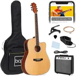 Best Choice Products Beginner Acoustic Electric Guitar Starter Set w/ 41in, All Wood Cutaway Design, Case, Strap, Picks - Natural