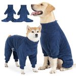 SlowTon Dog Winter Coat Fuzzy Pullover Pajamas, Warm Dog Clothes Soft Pet Jumpsuit Indoor Pjs, Windproof Cold Weather Jacket 4 Legged Clothes with Leash Hole for Small Medium Large Dogs(Blue,2XL)