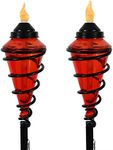 Sunnydaze Glass Patio Torch with Metal Swirl -25- to 66-Inch Adjustable Height -Set of 2 - Red