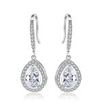 QUKE Silver Tone AAA Cubic Zirconia Crystal Fish Hook Water Drop Dangle Drop Piercing Earrings for Women Bride Wedding Jewellery