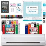 Silhouette Cameo 5 Bundle with Vinyl Starter Kit, Heat Transfer Starter Kit, 24 Pack of Pens, Tool Kit, Cameo 5 Start Up Guide with Extra Designs (White)