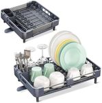 Kitstorack Expandable Dish Drainer Rack, Adjustable Dish Rack with Removable Cutlery Holder Swivel Drainage Spout,Foldable Dish Drying Rack for Kitchen Sink, Grey (33.5 CM-50 CM)