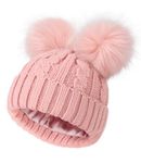 Creekstone Kids Bobble Hat Satin Lined Winter Beanie for Baby Boy Girl Warm Todders Beanie with Double Pom Pom Ears 1-7 Years (UK, Alpha, One Size, Pink)