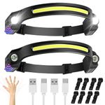 Head Torch Headlamp 2 Packs 6 Modes Motion Sensor Headlight 260 Degree Widen View Rechargeable LED Headtorch IPX4 Waterproof Hands-Free Flashlight gift for Adults Kids Camping,Running,Fishing,Cycling