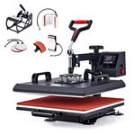CREWORKS 5 in 1 38X38CM Heat Press Dual Digital Control 360 Degree Swivel Heat Press Machine Multipurpose Combo Kit Sublimation Heat Press Machine for T Shirts, Mug, Hat, Plate, Cap (38x38cm 5in1)
