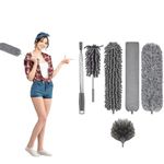 Fulminare 5 in 1 Duster Microfiber Feather Duster 6Pcs Bendable & Extendable Fan Cleaning Duster with 100 Inches Expandable Pole Handle Washable Duster for High Ceiling Fans,Window Blinds (Bishop)