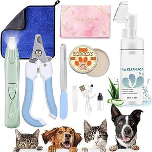 Detergente per Zampe Cane di pulizia delle zampe con 150ml/5.12fl.oz Waterless Schiuma Microfibra Asciugamano Piedi Balm Cordless Elettrico Paw Trimmer con Luce LED Cane Cat Nail Clippers