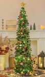 HMASYO 5 FT Pop Up Christmas Tree with Timer Lights, Green Tinsel Christmas Tree, Collapsible Artificial Pencil Christmas Tree for Indoor Home Apartment Porch Holiday Party Decorations