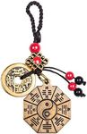 FAZOVIN Vintage Taoist Yin Yang Ba Gua Keychain with 5 Feng Shui Lucky Coins, Chinese Brass Feng Shui Good Luck Charm Tassel