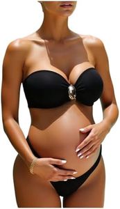 OYOANGLE Women's Maternity Bikini Set Pregnancy Bandeau Swimsuits Two Piece High Cut Strapless Bathing Suits Black X-Large