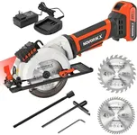 NovorikX 20V Mini Circular Saw Cordless 4-1/2" with Laser 3400RPM, 2 Saw Blades with Rip Guides, Max Cutting Depth 1-11/16" (90°), 1-1/10" (45°) for Wood,Soft Metal, Plastic, Drywwall, Tile Cuts