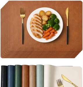 Homaxy Vinyl Faux Leather Placemats Set of 6, Reddish Brown