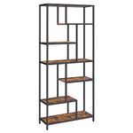 VASAGLE Bookcase, 6-Tier Bookcase, Geometric Display Shelf, Standing Storage Shelf, 30x80x180cm for Study, Office, Living Room, Bedroom, Kitchen, Rustic Brown and Black LLS119B01