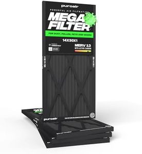 PuroAir MegaFilter - 14x30x1 Air Filter MERV 13 Activated CarbonTech Defense - Heavy Duty 3 Layer Furnace Filters Allergens, Pollen, Dust, Pet Dander, Smoke, Odors - HVAC Air Filter 14x30x1 (4-Pack)