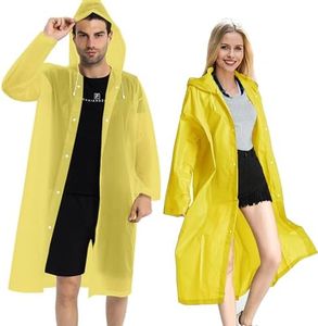 Two Rain Coats and One Rain Poncho with Hood for Women Men Adults, Disposable Ponchos Family Pack Yellow