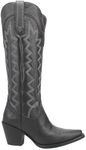 Dingo Womens High Cotton Embroidery Snip Toe Casual Boots Knee High Mid Heel 2-3" - Black, Black, 8