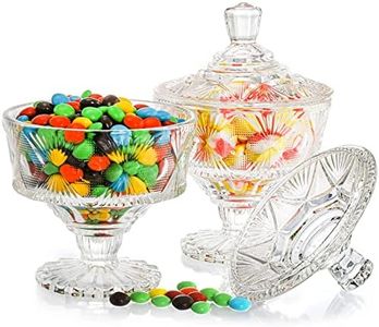 Frcctre 2 Pack Glass Candy Dish with Lid, 15 Oz Clear Covered Candy Bowl Crystal Candy Jar Cookie Jar Decorative Apothecary Jar for Party, Candy Buffet, Wedding, Christmas, Home