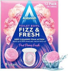 Astonish Foaming Pink Peony Toilet Bowl Cleaner - Deep Cleaning Limescale, Calcium & Rust - No Bottle, Removes Hard Stains - Box of 8 Tablets (12 Boxes)