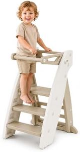 AGOGOLIFE Toddler Learning Tower, Adjustable Kids Kitchen Step Stool Helper, Foldable Montessori Standing Tower with Safety Rail, Non-Slip Steps for Kitchen Bathroom, Ages 1-6