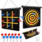 2-in-1 Magnetic Dart Board & Magnetic Tic Tac Toe Game Indoor Outdoor, Double-Sided Safe Dart Board with 12 Darts for Kids, Gifts for Boys Adults Game Room Decor