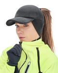 Winter Running Gear for Women, Gisdanchz Winter Running Hat with Ponytail Hole for Women Cold Weather Ponytail Hat with Ear Flap Warmer Casquette Hiver Femme, Dark Gray S/M