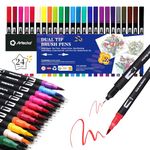 Artecho 24 Dual Tip Brush Pens，Colouring Pens brush pens for Adult，Colouring Books，Calligraphy，Drawing，Sketching, nylon tip for Artists，Beginners