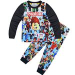 DYWPYCLQ Kids Boys' Pajamas Set Game Cartoon Fashion Girls' Sleepwear Long Sleeve T-Shirt+Pants 2-Piece Set 5-13 Years (as1, Age, 9_Years, 10_Years, Black 2)