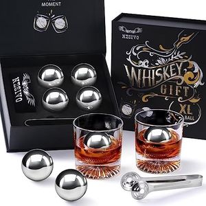 Whiskey Balls Reusable 55mm, Bourbon Gifts for Men, Whiskey Ice Stones with Tongs, for Dad Who Has Everything, Anniversary Birthday Gifts for Boyfriend Grandpa Him Husband from Wife