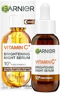 Garnier SkinActive Vitamin C Brightening Night Serum, 30ml Facial Serum with 10% [Pure Vitamin C] + Hyaluronic Acid, Wake Up to Brighter Skin, Reduces Appearance of Dark Spots and Fine Lines, Radiant Glowing Complexion, Non-Greasy Fast Absorbing Formula, Dermatologically Tested, Vegan & Cruelty Free*