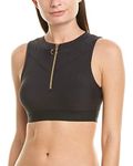 Betsey Johnson Women's Zip Front Bra Sports, Black, XL