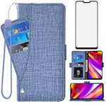 Asuwish Phone Case for LG G7 ThinQ Wallet Cover with Tempered Glass Screen Protector Flip Credit Card Holder Slot Stand Cell LGG7 One G 7 Plus LG7 Fit LG7ThinQ 7G Thin Q G7+ G7thinq LGG7thinq Blue