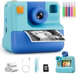 Kids Camera Instant Print, Christmas Birthday Gifts for Girl Boys 3-12 Years Old, FHD Selfie Digital Video Cameras Toddler 3 Rolls Print Paper & 32G Card (Blue)