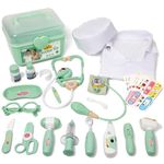 Liberry Doctor Kit for Toddlers 3 4 5 Years Old, 30-Piece Kid Doctor Toy with Stethoscope, Costume, Green Medical Pretend Play, Birthday Gift for Girls Boys