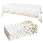 Master Deals USA 108" X 54" White Disposable Plastic Tablecloth with Gold Accents