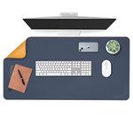 Aropana Vegan Leather Desk Mat, Mouse Pad Large, Computer Table Mat, Reversible Extended Laptop Pad for Desk, Dual Side Waterproof Edge-Stitched (36"x17"inch, Navy Blue/Yellow)