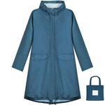 Anyoo Women Waterproof Raincoat Rain Jacket with Hood, Lightweight Long Rain Coat Windbreaker Trench, Steel Blue, One Size