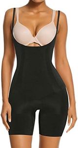 SHAPERX Tummy Control Shapewear for Women Seamless Colombianas Faja Bodysuit Open Bust Mid Thigh Body Shaper Shorts, AU-SZ2490293-Black-XL