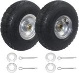 2 Packs 10" Heavy Duty Tire and Wheel, 4.10/3.50-4 Pneumatic Tire Solid Rubber Tire with 2.25" Offset Hub 5/8" Axle Bore Hole and Sealed Bearings for Gorilla Cart Tires/Dolly Wheels/Hand Truck Wheels