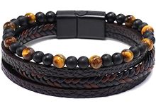 Suyi Mens Bracelet Leather Multilayer Bracelets for Men Braided Beads Wristband Bracelet Coffee 1