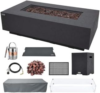 AMS Creations | Madison 60" Bundle Rectangular Propane Gas Outdoor Fire Pit Table | Dark Gray Concrete GFRC | Limestone Texture or Surface | Electronic Ignition | Outside Backyard Fireplace