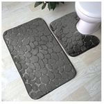 FAIRWAYUK 2 Piece Memory Foam Bath Mat Pedestal Set Non Slip, Super Soft Water Absorbent Toilet Bathroom Rug Sets, Microfibre Large Bathmat (Charcoal)