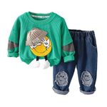 Bold N Elegant Kids Full Length Uptown Sweatshirt with 3D Smiley Patch and Jeans Party Dress for Infant Toddler Baby Boys N Girls (3-4 Years, Green)