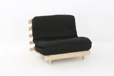 Comfy Living 3ft LUXURY Single (90cm) Wooden Futon Set with PREMIUM LUXURY Black Mattress