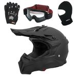 Zorax ZOR-X309 Matt Black M (57-58cm) Motocross Motorbike Helmet Dirt Bike Helmet & Gloves M(9cm) & Goggles & Balaclava