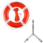 Life Ring 23'' Orange Boat Safety Throw Ring with Water Floating Grab Lines Set and Reflective Strips Outdoor Professional Boat Throw Ring Emergency Use Life Ring Buoy With 304 Stainless Steel Bracket