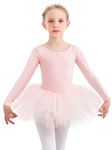 Gorchnc Ballet Outfits for Girls Toddler Ballet Dance Leotard with Tutu Skirt Long Sleeve Ballet Dress Glitter Dance Outfit Pink