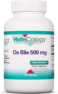 Nutricology, Ox Bile (Bilis de Buey), 500mg, Alta Dosis, 100 Cápsulas, Probado en Laboratorio, Sin Gluten, Sin Soja, no GMO,suplemento de biliares para el hígado