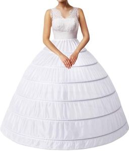 Thupmuk Crinoline Petticoat 6 Hoop Skirt for Women Underskirt Ball Gown Wedding Petticoat for Bride Petticoats for Women Under Dress White